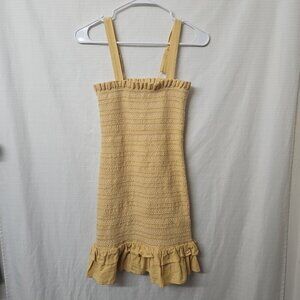 American Eagle Women Mini Dress Sz XS Yellow Ruffle Bodycon Cottage Festival